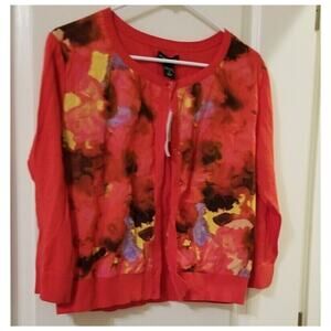 NWT's-New York & Co.  Career Cardigan Red Tie Dye Sweater 3/4 Slv Button-up Sz L